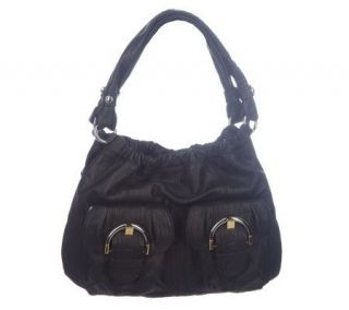 Makowsky Soft Stampato Double Handle Leather Pocket Hobo Bag