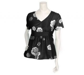 Clinton Kelly for Denim & Co. Short Sleeve Floral Print Top — 