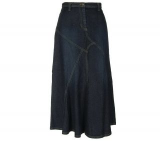 Motto Stretch Denim Seamed Panel Long Skirt with Fly Front —