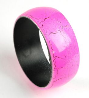 Crackle Paint Bracelet Pink Bangle Cuff Chunky Jewelry