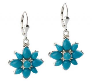 Sterling Sleeping Beauty Turquoise Cluster Drop Earrings —