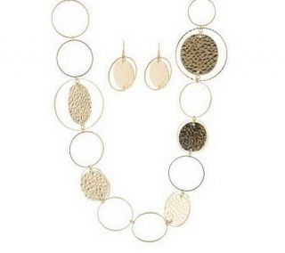 Susan Graver Circle Link & Hammered Disc Necklace & Earring Set