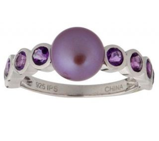 Cultured Freshwater Pearl and Gemstone Sterling Ring —