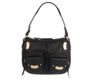 Makowsky Glove Leather Zip Top Shoulder Bag w/ Front Pockets