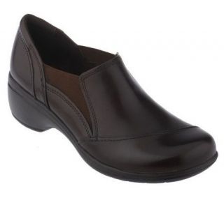 Clarks Artisan Leather Slip on Wedge Shoes w/ Double Goring — 