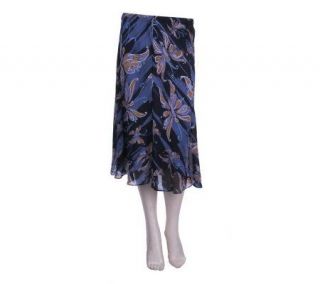Bob Mackies Mariposa Print Pull on Fully Lined Godet Skirt —