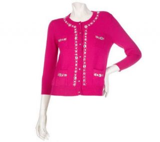 Ava Rose Jewel Cardigan with Pockets and Ribbed Knit Trim —