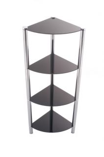 Tier Tall Black Glass Corner Shelf Table Unit