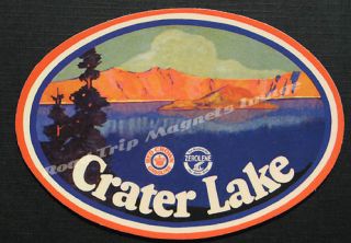 Red Crown Gasoline Crater Lake 1920s Travel Decal Magnet w Lake Scene