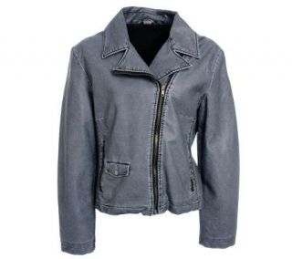 Excelled Ladies Washed Faux LeatherMotocycleJacket   A246070