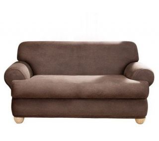 Sure Fit Stretch Faux Leather T Cushion Loveseat Slipcover —