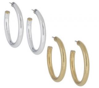Joan Rivers Set of 2 Textured and Polished Hoop Earrings —