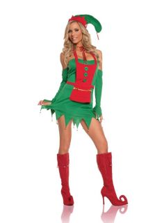 Christmas Sexy Elf Holiday Helper Adult Women Costume Season Red Green