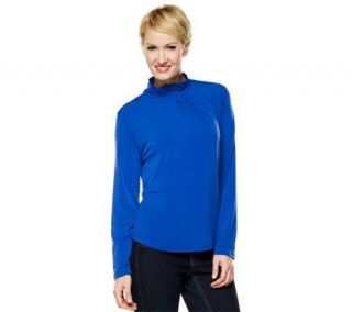 Susan Graver Liquid Knit Long Sleeve Top with Pleated Turtleneck 