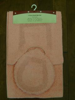 3PC Cotton Bath Bathroom Mat/ Rug +Lid Cover Set   Pink