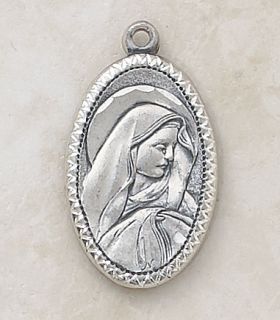 Sterling Silver Sorrowful Mother Mary Medal Pendant 18 L Chain Gift