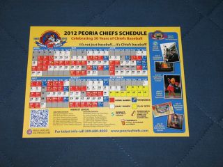  2012 Peoria Chiefs Magnet Schedule Cubs