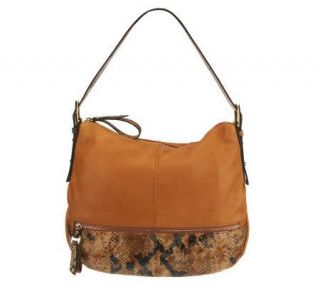 Makowsky Glove Leather Zip Top Hobo Bag with Zipper Accent 