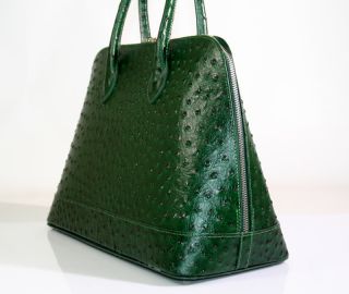 Cristiano Pompeo Ostrich Leather Alma Style Handbag Purse Green Made
