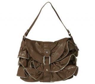 Journee Collection Womens Faux Leather Ruffle Accent Hobo Bag