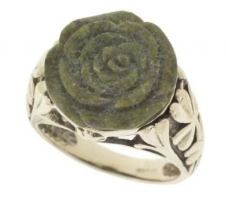 Connemara Marble Sterling Silver Carved Rose Ring —