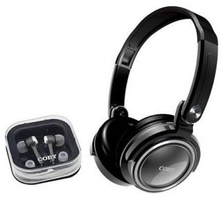 Coby 2 in 1 Deep Bass Stereo Headphones & Earphones   Black   E263885