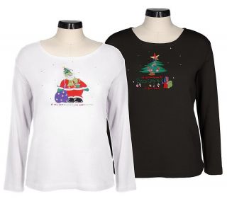 Quacker Factory Set of 2 Christmas Long Sleeve T shirts —