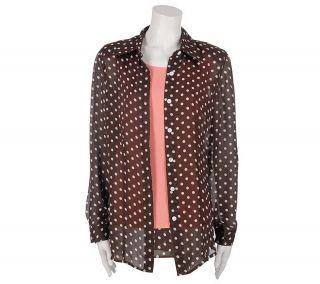 Susan Graver Button Front Georgette Polka Dot Shirt with Tank