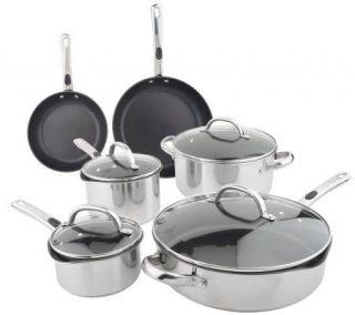 CooksEssentials Classic Stainless Steel 10 pc. Nonstick Cookware Set 