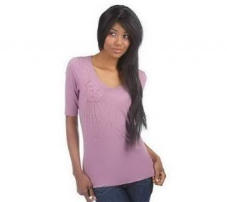 As Is Pamela Dennis Knit Top with Chiffon Embellishment —