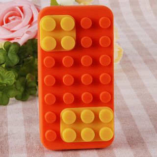 Orange Rubber Silicone Block Brick Soft Skin Case Cover for iPhone 4
