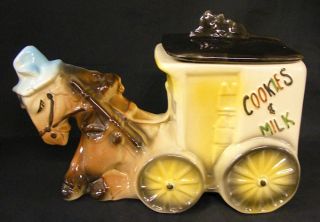 Vintage American Bisque Donkey Horse and Cart Cookie Jar