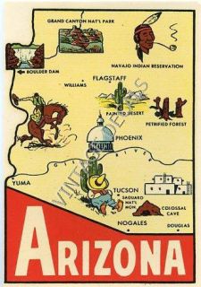 Vintage Arizona State Map Desert Souvenir Travel Decal