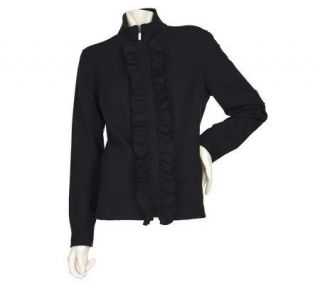 Susan Graver Ponte Knit Zip Front Long Sleeve Ruffle Jacket — 