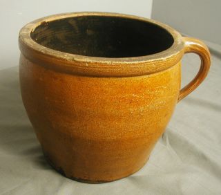   HANDMADE CROCK W HANDLE FROM BERKS COUNTY PA FH COWDEN 6 1 4 H VH