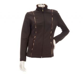Susan Graver Brushed French Terry Jacket with Animal Print Detail 
