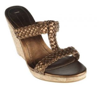 Bandolino Woven Double Band Cork Wedge T strap Sandals —