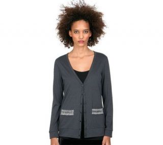 LOGO by Lori Goldstein Button Front Cardigan with Embellishment
