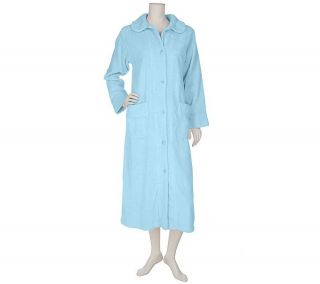 Stan Herman Long Chenille Button Front Robe with Waffle Trim