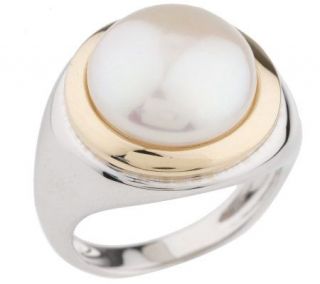 Sterling Cultured Freshwater Coin Pearl Two tone Ring —