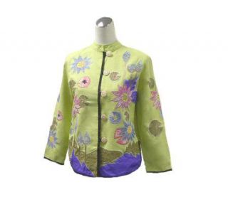 Indigo Moon Hand Loomed Cotton Floral Motif Petite Jacket —