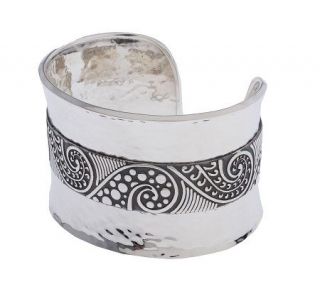 Artisan Crafted Sterling Center Band Paisley Design Cuff —