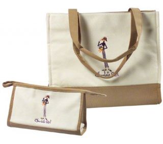 The Girls Chocolate Girl Canvas Tote Bag w/Cosmetic Bag —
