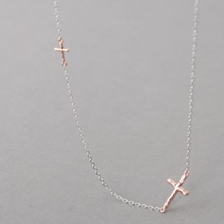  TWO HAMMERED CROSSES NECKLACE STERLING SILVER SIDEWAYS CROSS NECKLACE