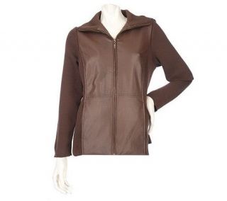 Susan Graver Faux Leather and Stretch Knit Jacket with Zip Front 
