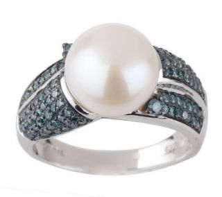 AffinityDiamond 1/2 ct tw Blue & 10mm Cultured Pearl Ring, Sterling 