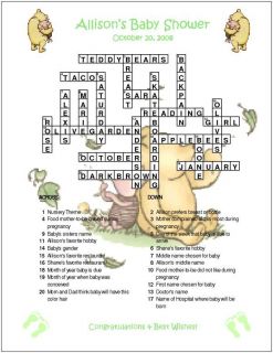 Classic Pooh Custom Crossword Baby Shower Puzzles