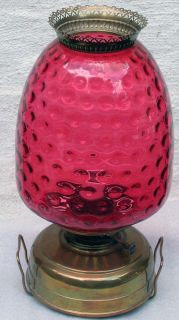 Antique 19c Ger Veritas Cranberry Glass Optic Banquet Oil Lamp Beehive