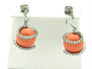  STERLING SILVER UNIQUE RED CORAL STONE CHANDELIER DROP EARRINGS GIFT