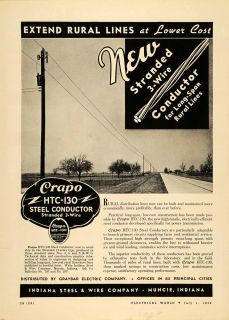 1939 Ad Indiana Steel & Wire Co Crapo HTC 130 Conductor   ORIGINAL